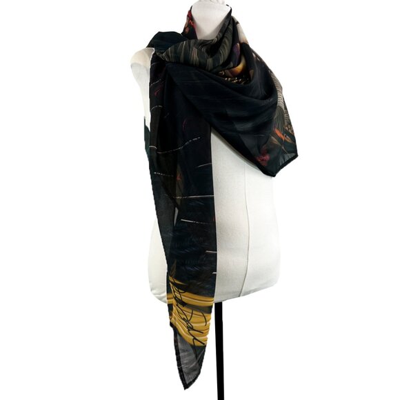 Raven Feathers Tribal Chiffon Oversized Square Scarf - Picture 4 of 8